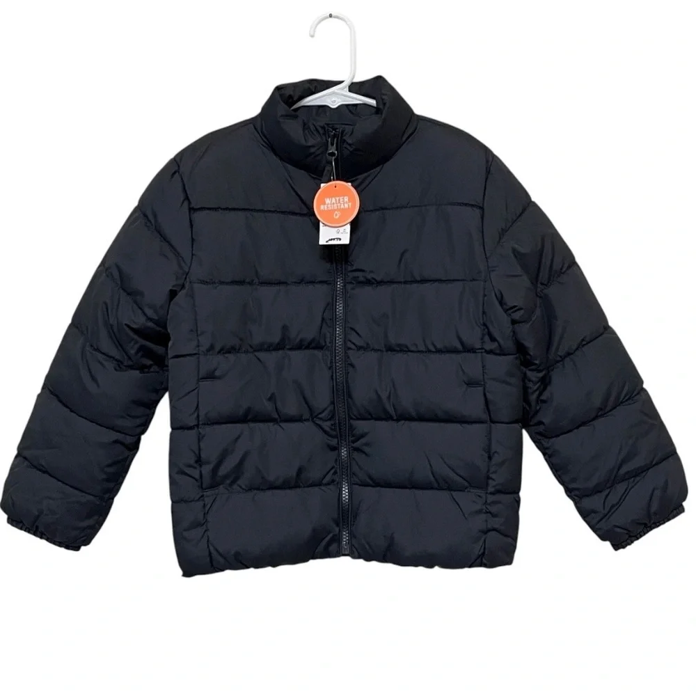 The Children’s Place Black Puffer Jacket Zip Up Water Resistant NEW Boy S 5/6